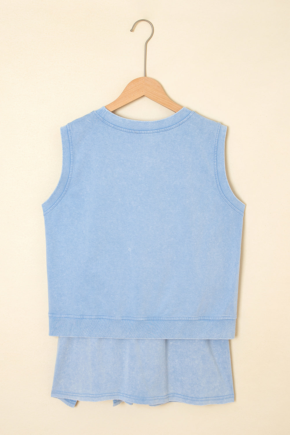 Light Pink 2 Pieces Mineral Wash Cotton Tank Top Lined Split Skirt Set