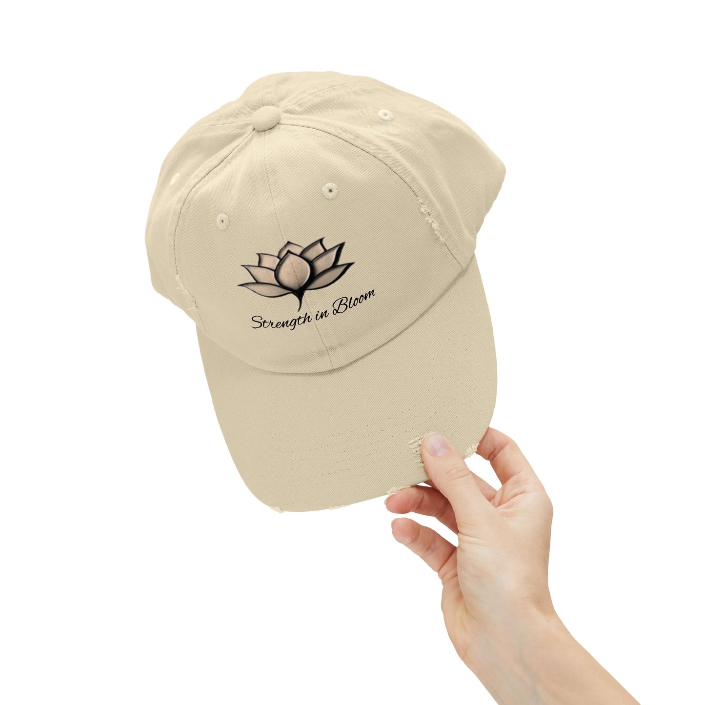 Unisex Distressed Cap - Strength in Bloom, Casual Hat, Inspirational Gift, Summer Accessory, Festival Headwear, Relaxed Style