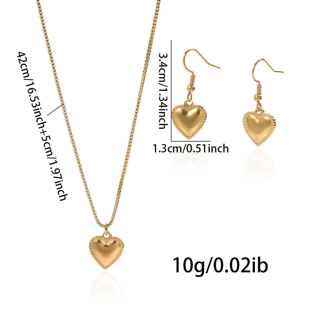 Lxalry 18K Gold Plated Symmetrical Heart Jewelry Set Mirror Polish Hypoallergenic Necklace Earrings For Women, Never Fade Luxury Gift With Precision-Cast Edges