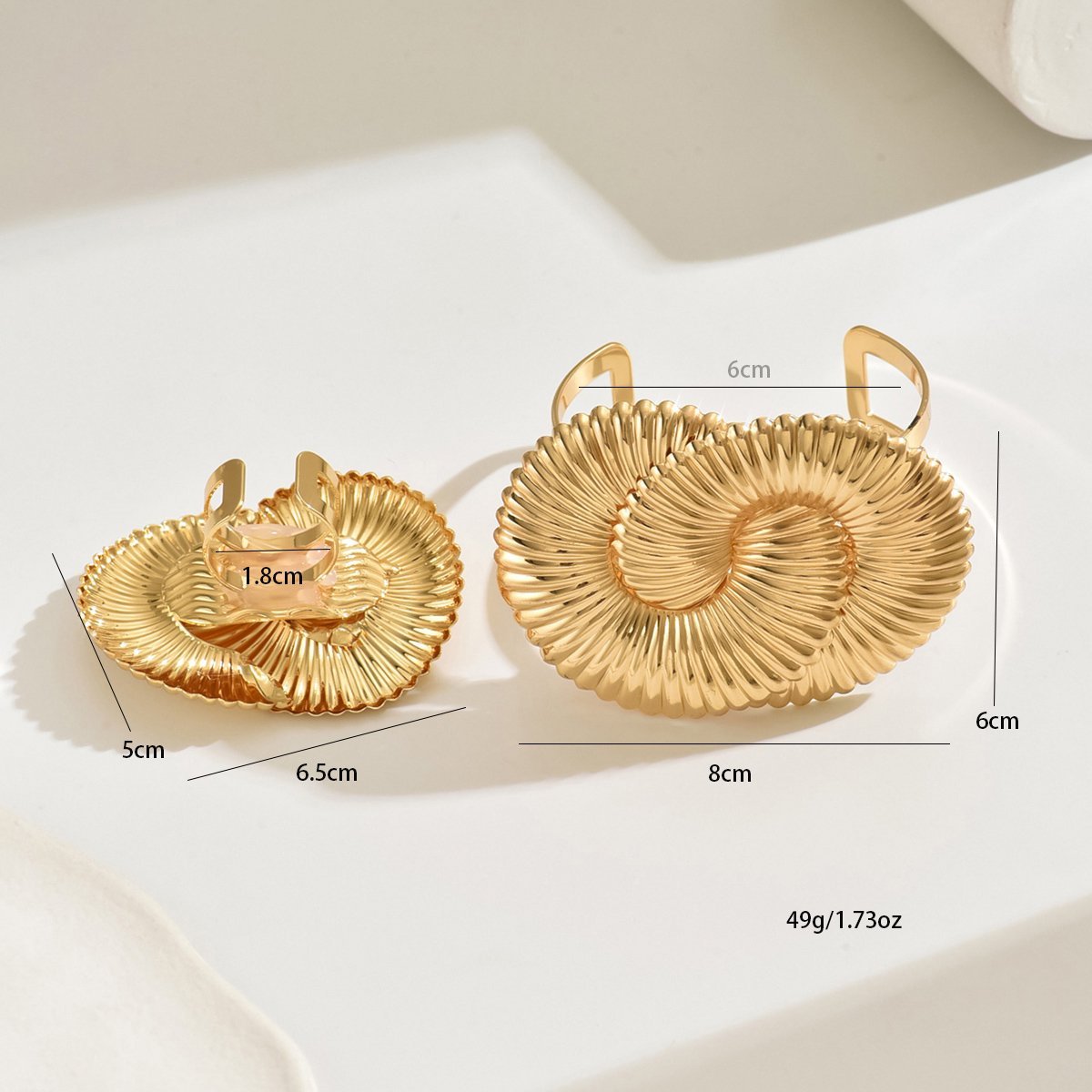 14K Gold Plated Golden Shell-Inspired Jewelry Set - Necklace, Earrings, And Ring