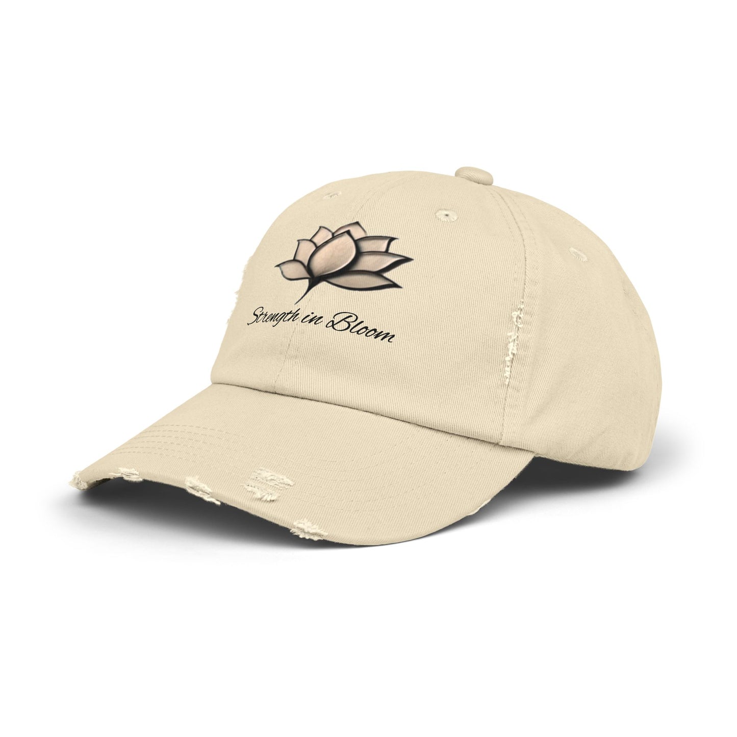Unisex Distressed Cap - Strength in Bloom, Casual Hat, Inspirational Gift, Summer Accessory, Festival Headwear, Relaxed Style