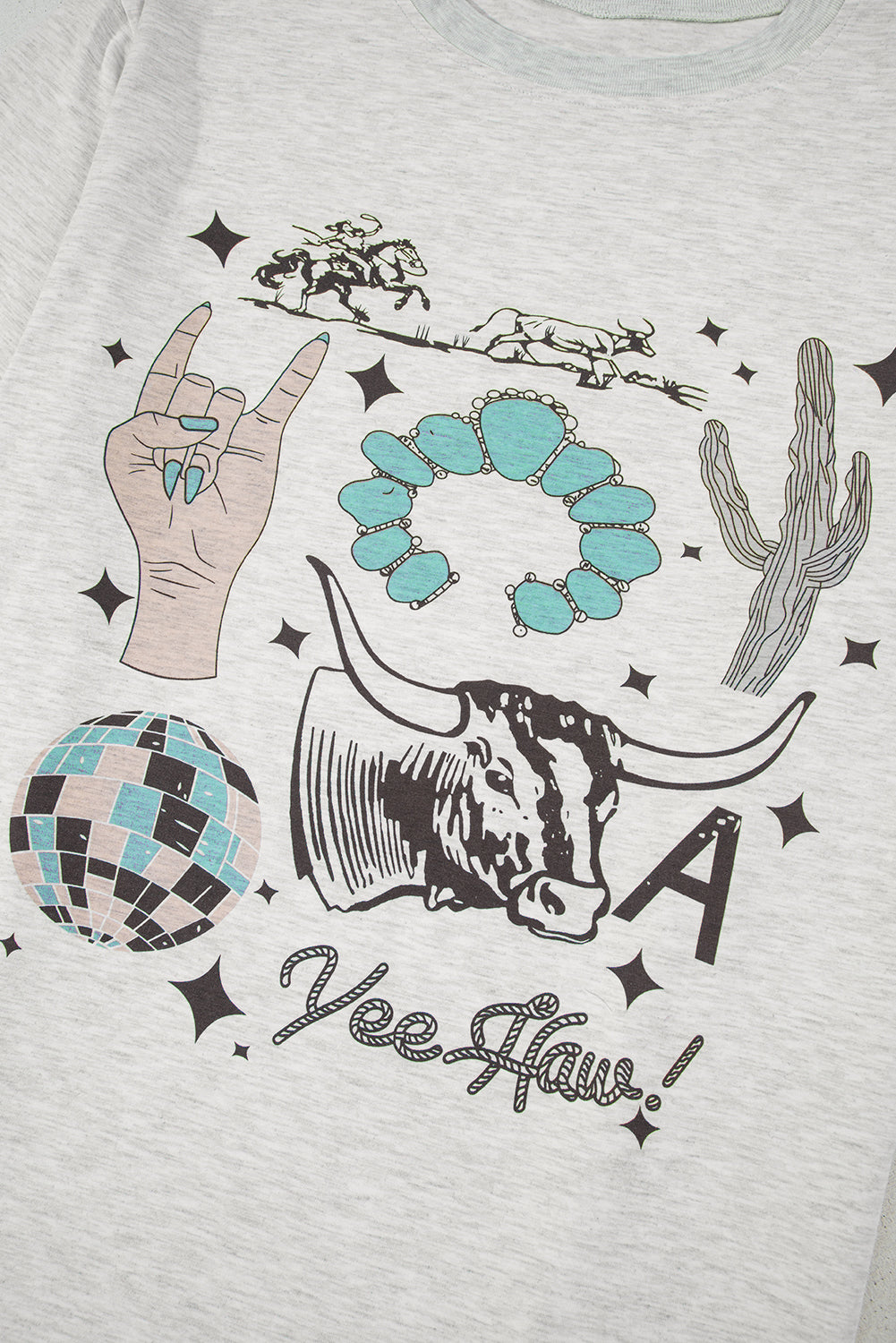 Light Grey Yee Haw Western Fashion Print Plus Size Tee