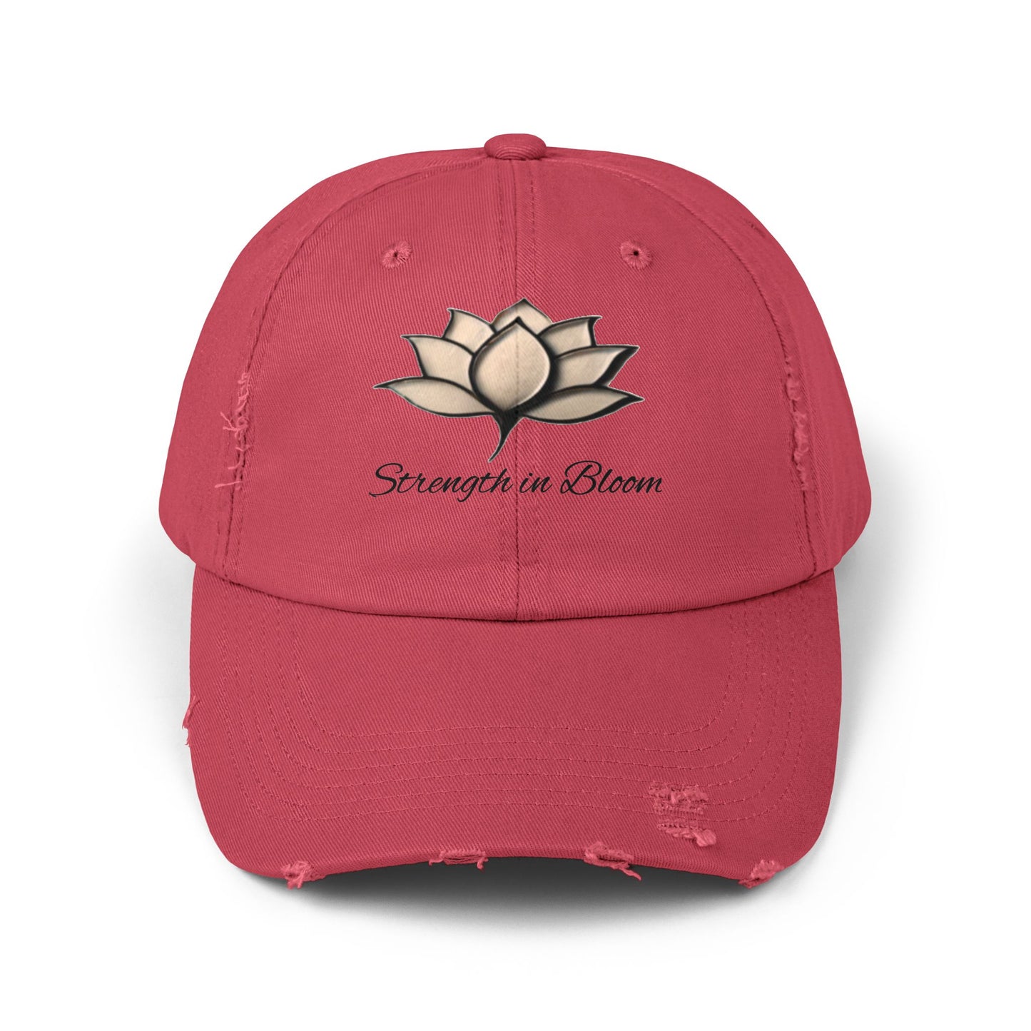 Unisex Distressed Cap - Strength in Bloom, Casual Hat, Inspirational Gift, Summer Accessory, Festival Headwear, Relaxed Style