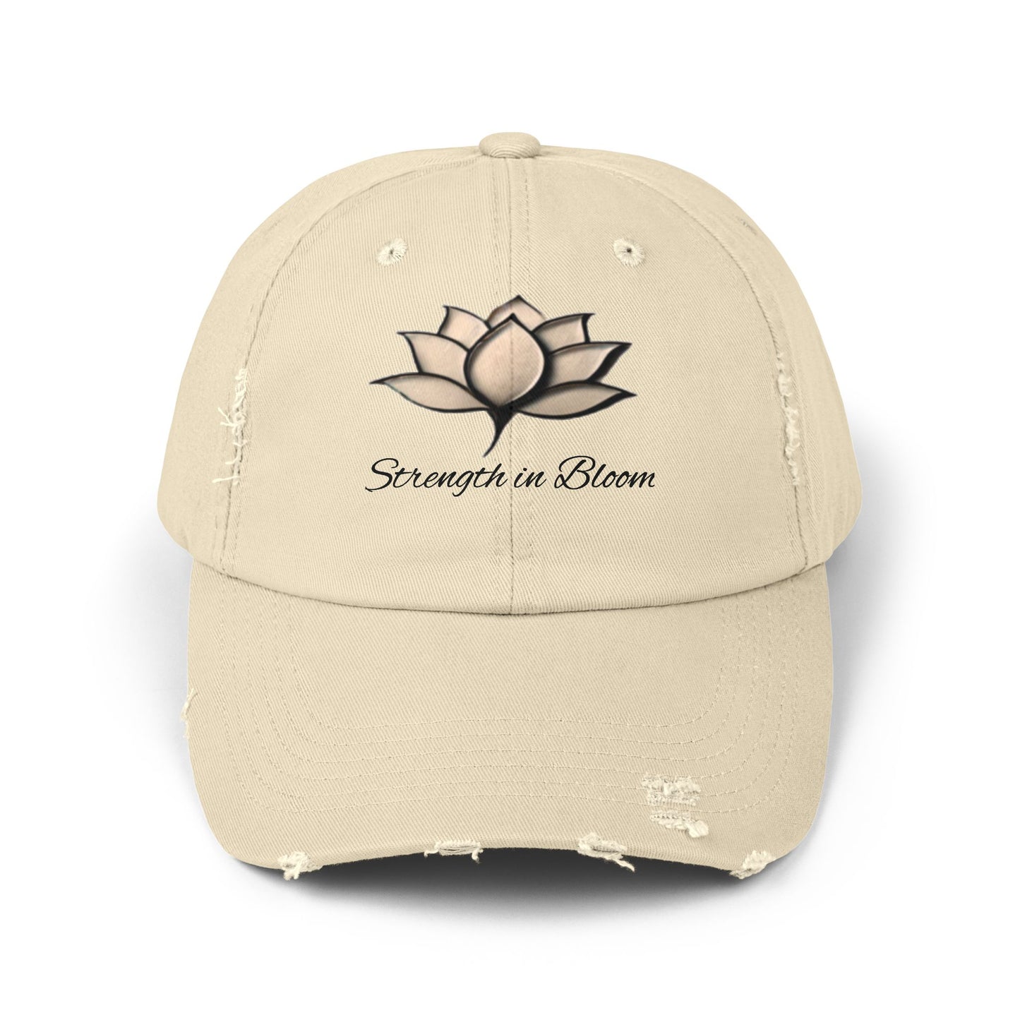 Unisex Distressed Cap - Strength in Bloom, Casual Hat, Inspirational Gift, Summer Accessory, Festival Headwear, Relaxed Style