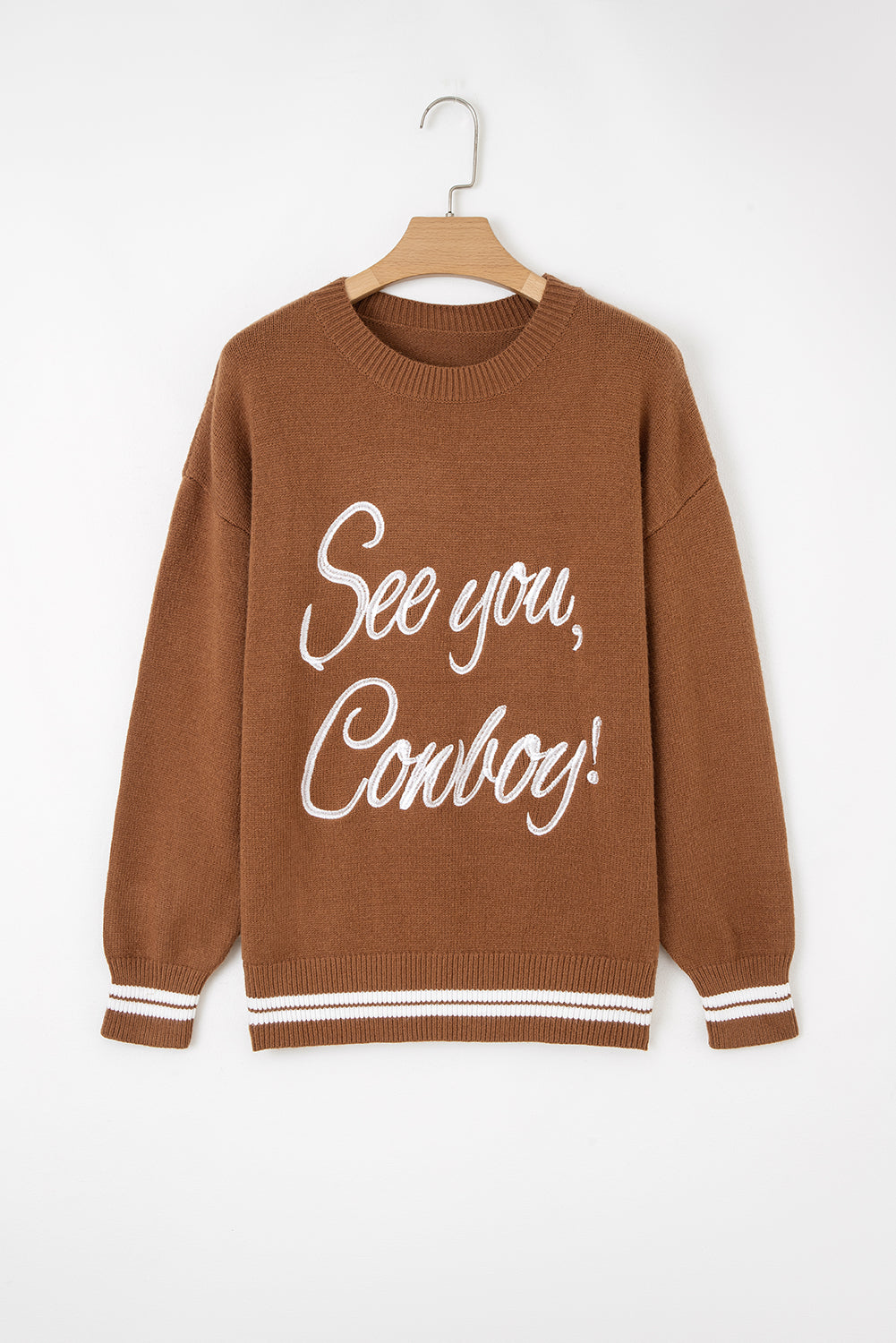 Peach Blossom See You Cowboy Embroidered Western Graphic Sweater