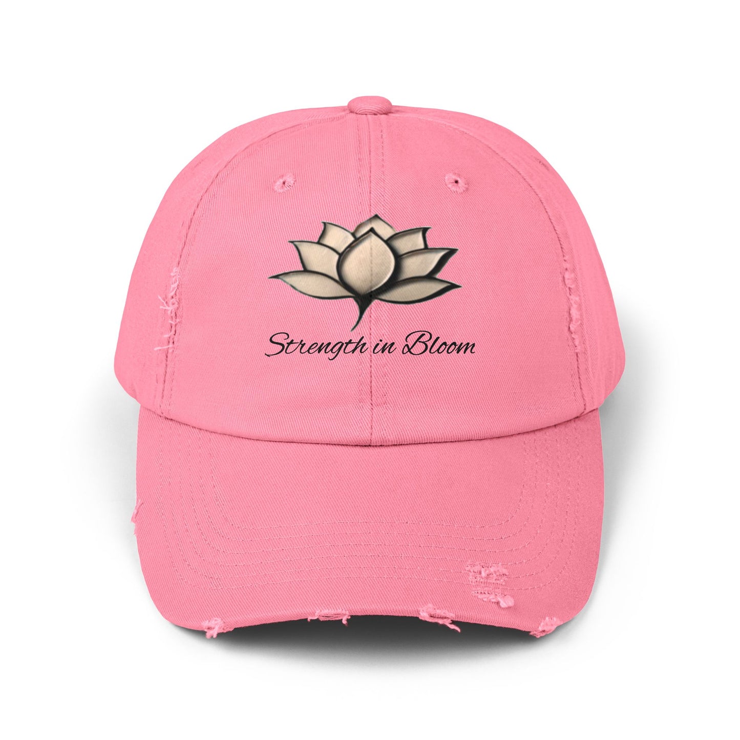 Unisex Distressed Cap - Strength in Bloom, Casual Hat, Inspirational Gift, Summer Accessory, Festival Headwear, Relaxed Style