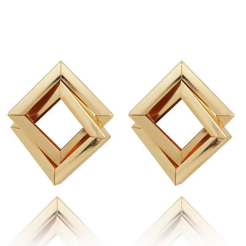 Metal Simplicity Rhombus Earrings Face Slimming