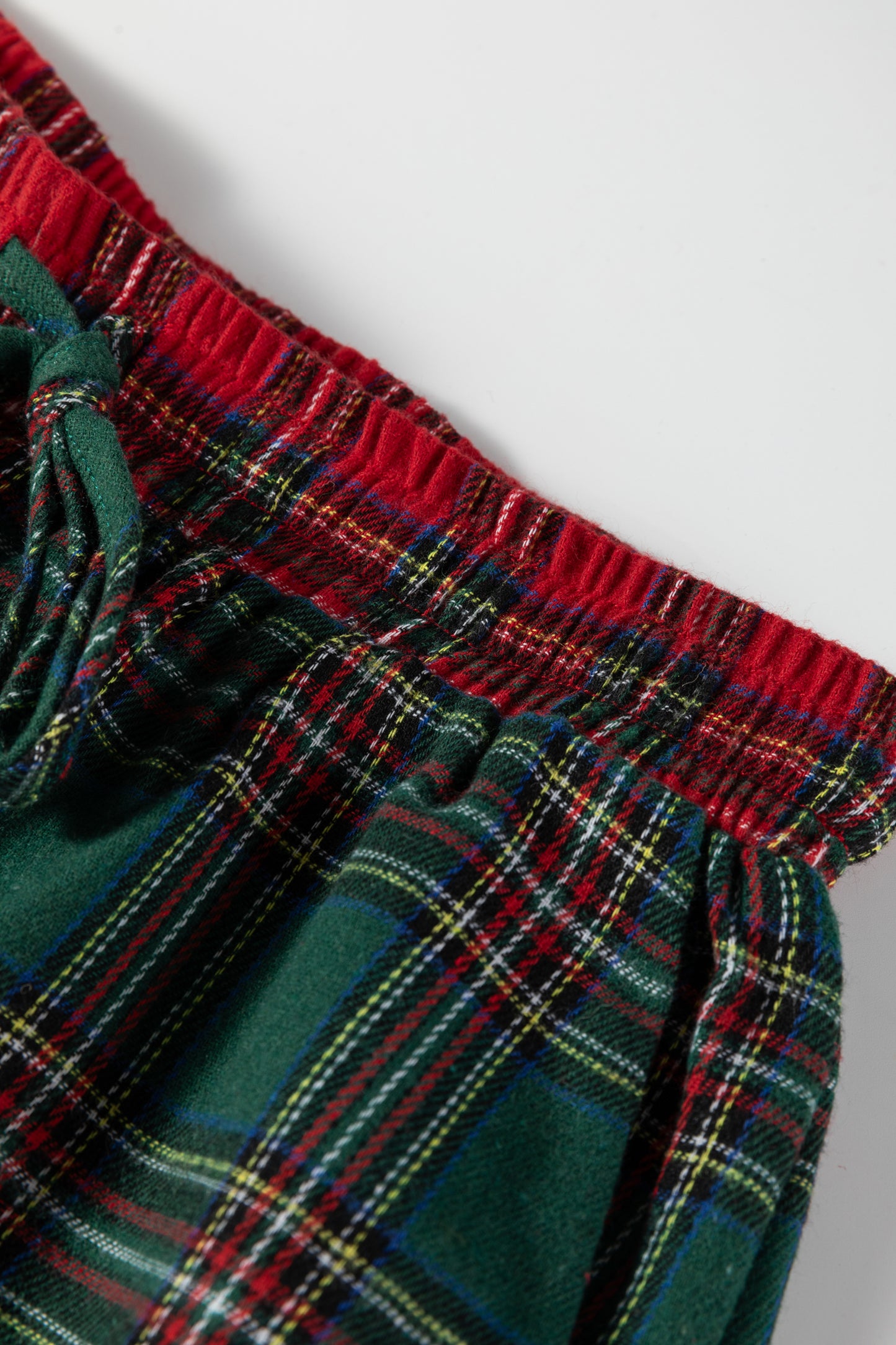 Green Plaid Contrast Patched Christmas Holiday Long Sleeve Shirt and Short 2pcs Pajama Set