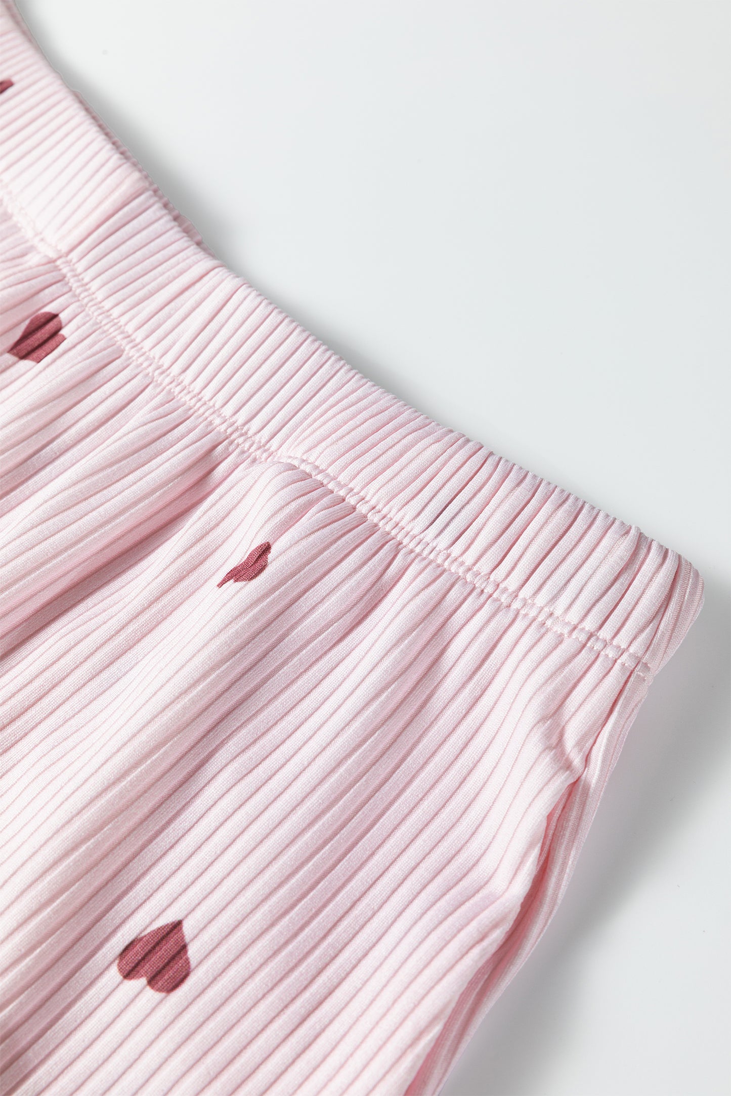 Light Pink Valentine Heart Shape Print Ribbed Knit Short Lounge Set