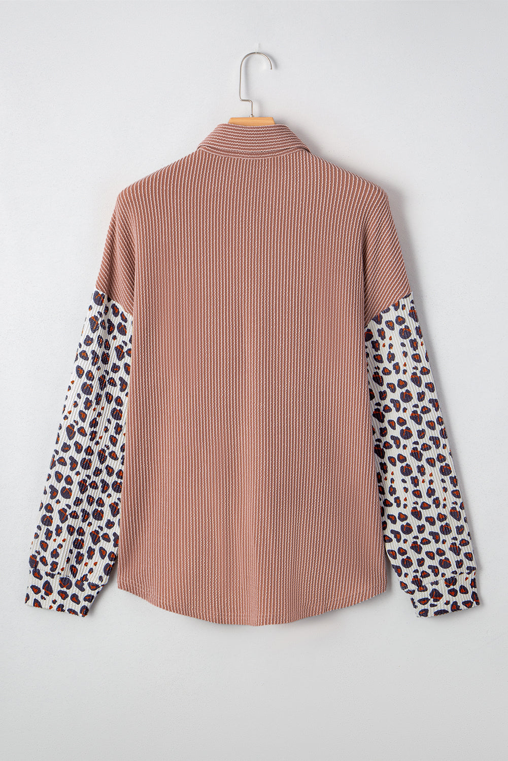 Rose Red Leopard Patched Twisted Ribbed Western Casual Shacket