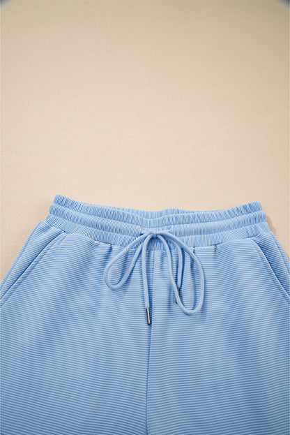 Pink Textured Ruffled Sleeve Zipped Top and Wide Leg Pants Set