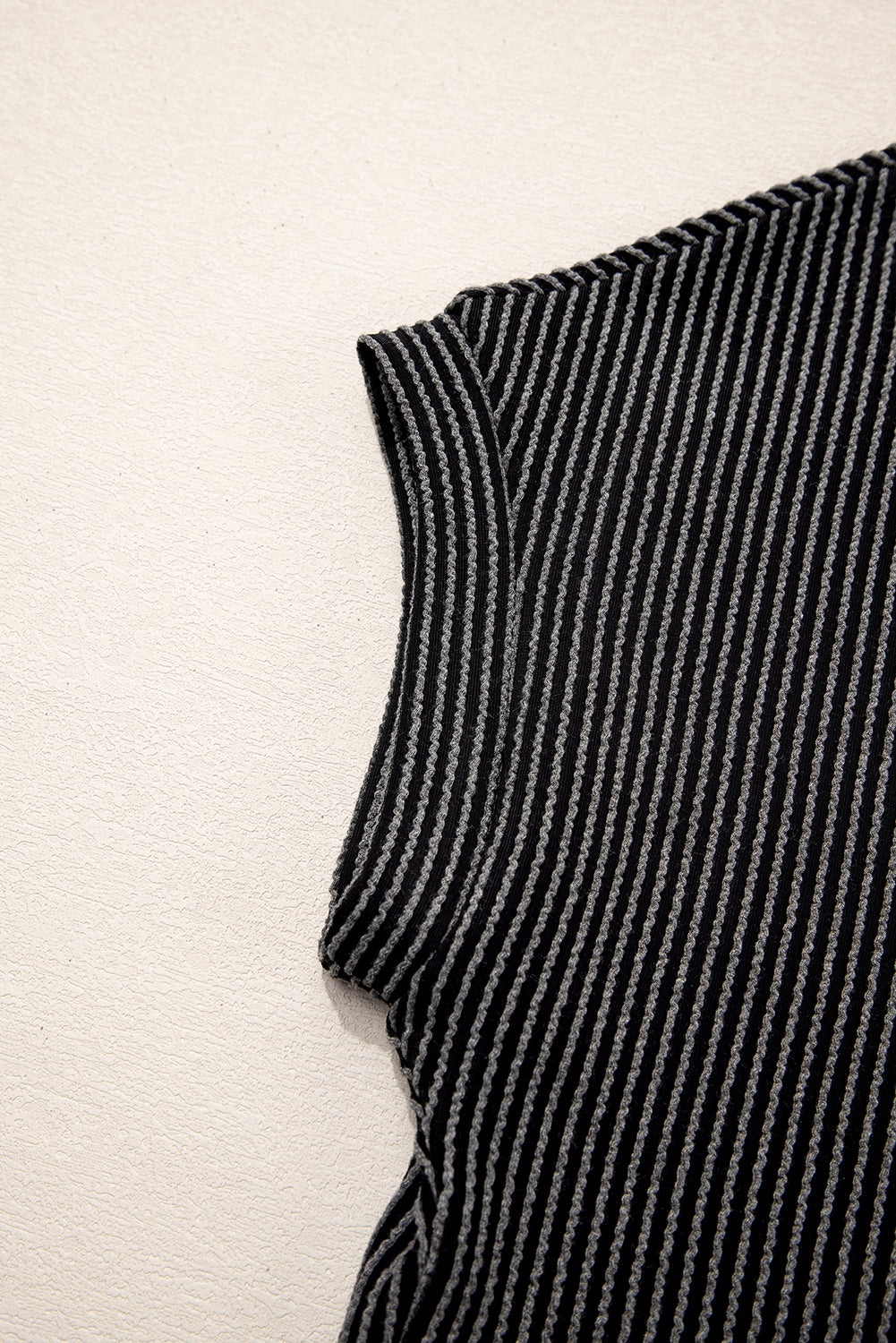 Pink Corded Knit Color Block Pocketed Crew Neck T Shirt