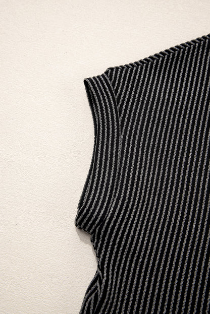 Pink Corded Knit Color Block Pocketed Crew Neck T Shirt