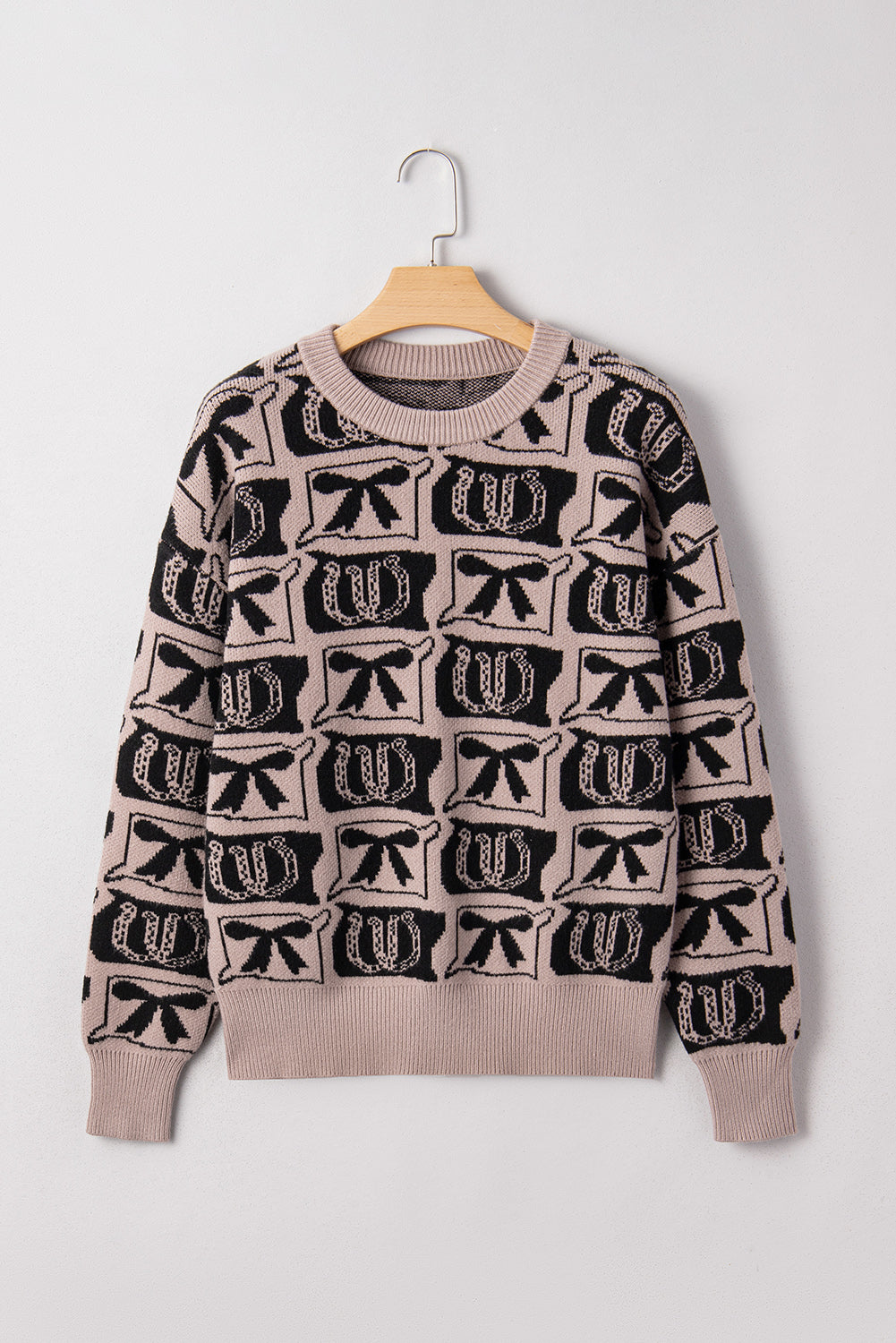 Pink Bows & Horseshoes Pattern Western Fashion Print Sweater