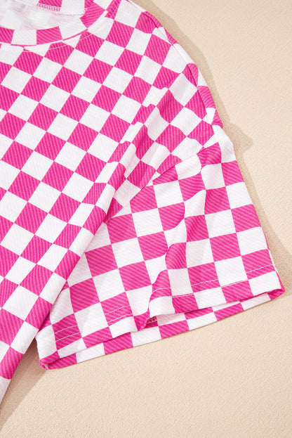 Brown Checkerboard T Shirt and High Waist Skorts 2 Piece Outfit