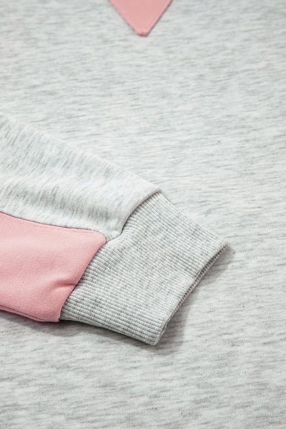 Light Grey Color Block Raw Hem Pullover and Casual Shorts Set