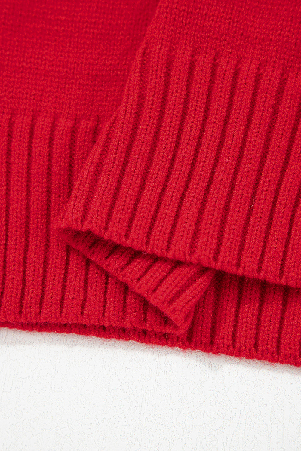 Racing Red Collared V Neck Ribbed Edge Sexy Elegant Sweater