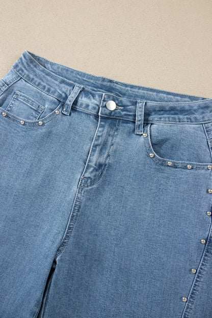Dusk Blue Side Seam Rivet Detail Ankle Length Casual Jeans