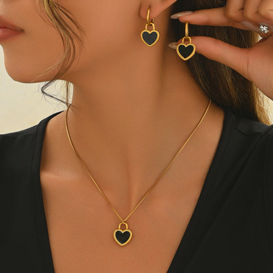 Lxalry 18K Gold Plated Stainless Steel Heart Mirror Jewelry Set  Hypoallergenic Skin Safe Necklace   Earrings For Daily Evening Never Fade Luxury Gift For Her