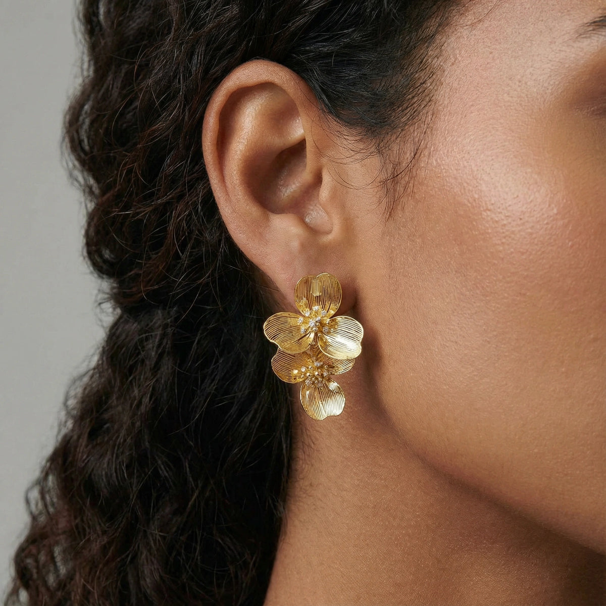 Golden Bloom Double Earrings by Thrivora