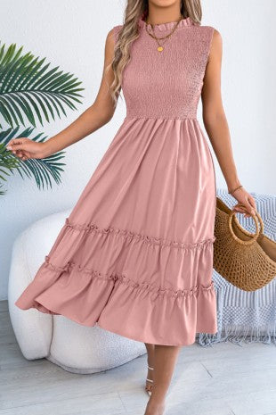 Summer Plain Sleeveless Lotus Leaf Edge Long Dress