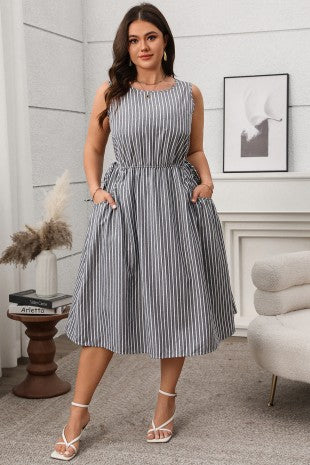 Striped Sleeveless Waist-defining Dress