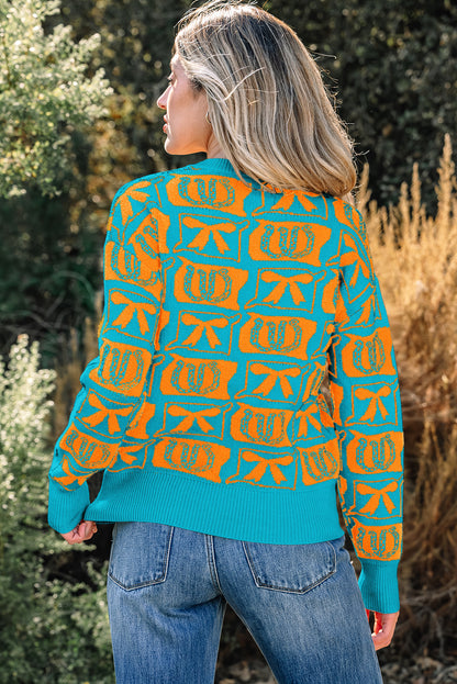 Pink Bows & Horseshoes Pattern Western Fashion Print Sweater