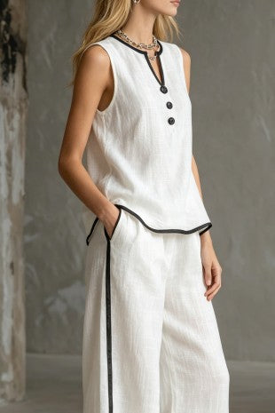 V-neck Contrasting Color Slimming Two-piece Set