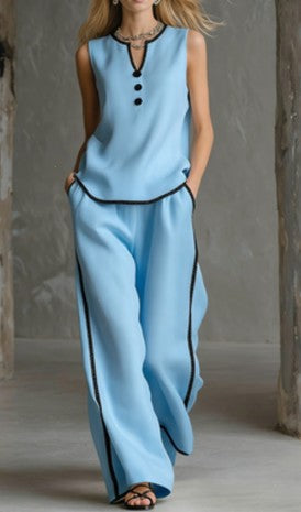 V-neck Contrasting Color Slimming Two-piece Set