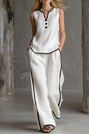 V-neck Contrasting Color Slimming Two-piece Set