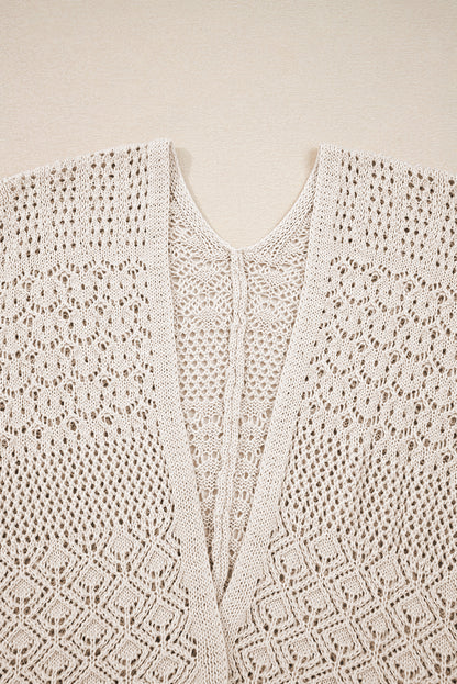 Redwood Burl Mix Pattern Hollowed Knit Open Front Cardigan