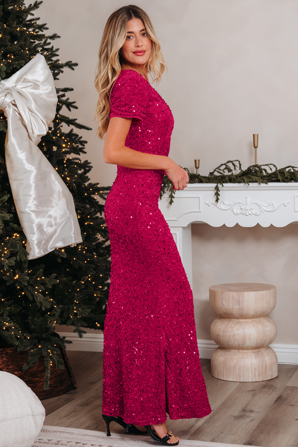 Pitaya Pink One Shoulder Thigh High Split Bodycon Sequin Gown