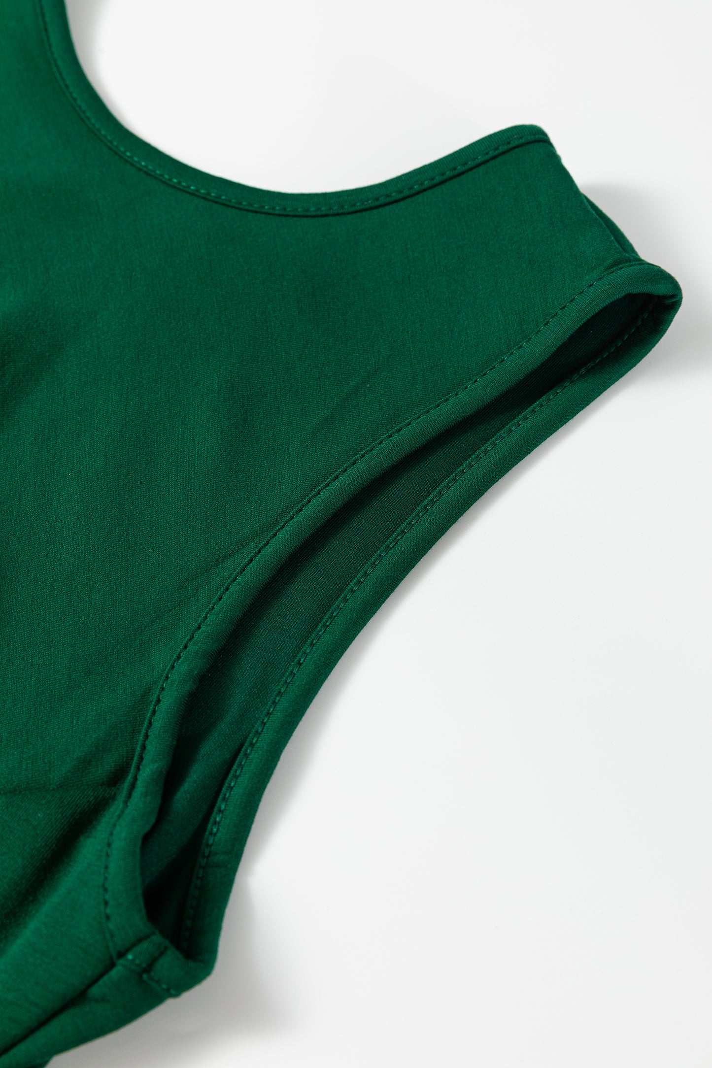 Blackish Green Solid Color Round Neck Ruched Detail Sleeveless Mini Dress