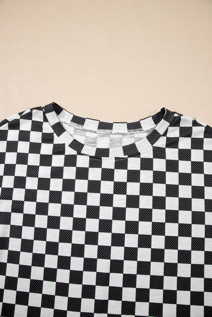 Brown Checkerboard T Shirt and High Waist Skorts 2 Piece Outfit