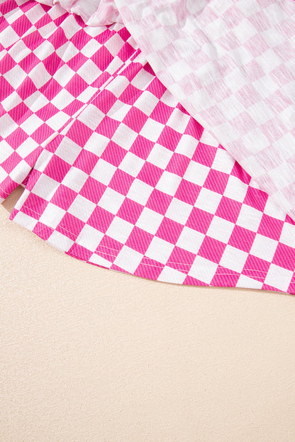 Brown Checkerboard T Shirt and High Waist Skorts 2 Piece Outfit