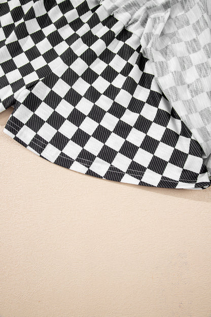 Brown Checkerboard T Shirt and High Waist Skorts 2 Piece Outfit