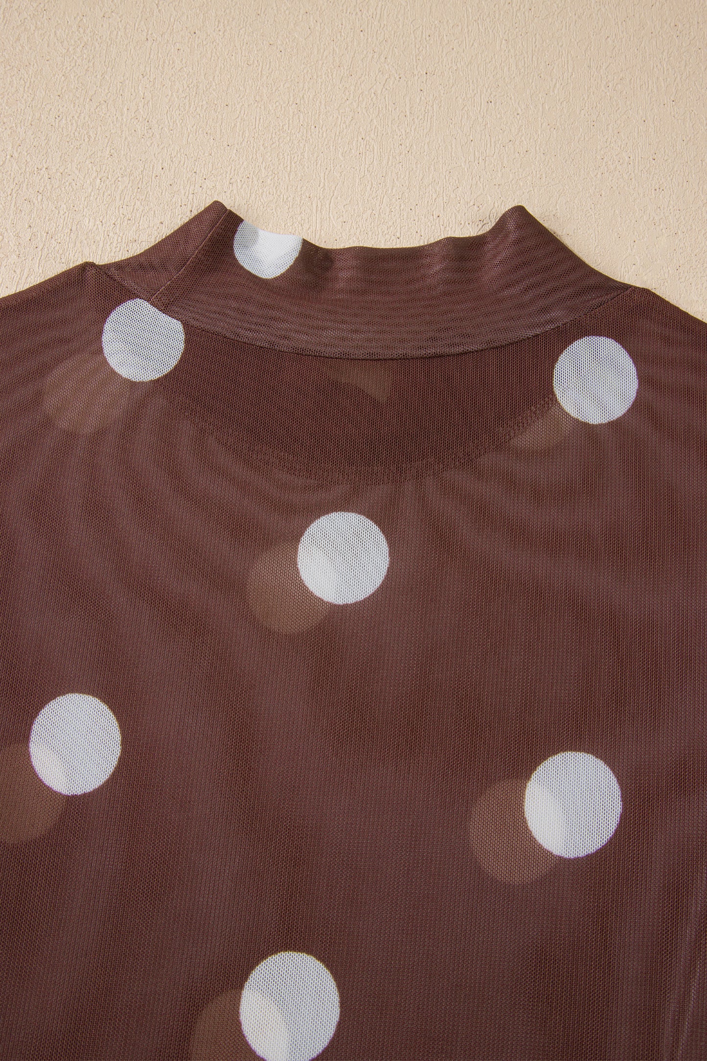 Black Vintage Polka Dot Print Mesh Long Sleeve Bodysuit