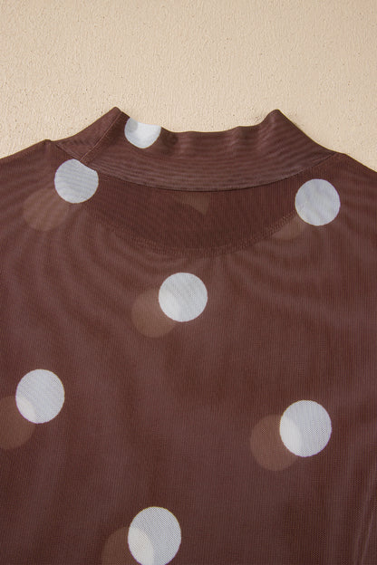 Black Vintage Polka Dot Print Mesh Long Sleeve Bodysuit