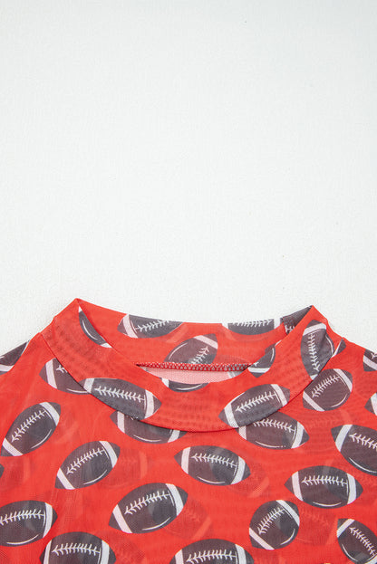 Brown Game Day Rugby Mesh Sheer Long Sleeve Top