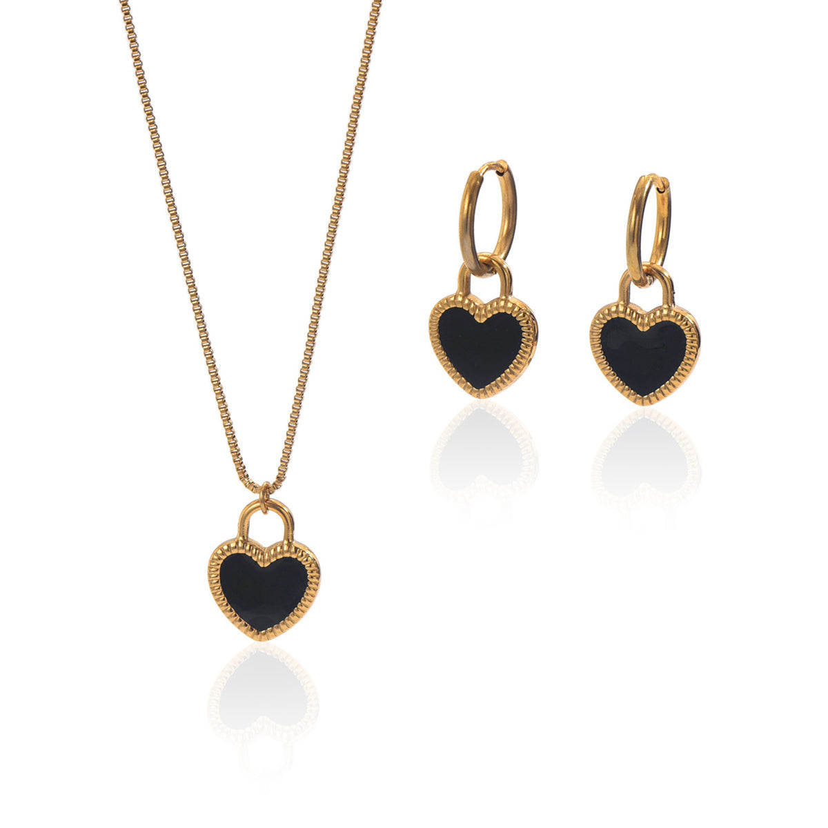 Lxalry 18K Gold Plated Stainless Steel Heart Mirror Jewelry Set  Hypoallergenic Skin Safe Necklace   Earrings For Daily Evening Never Fade Luxury Gift For Her