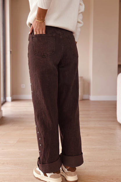 Dusk Blue Side Seam Rivet Detail Ankle Length Casual Jeans