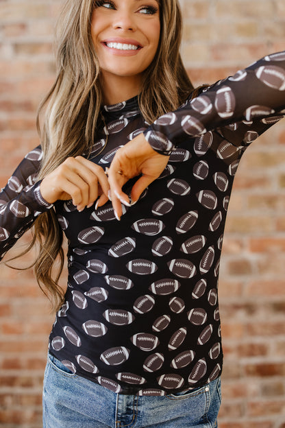 Brown Game Day Rugby Mesh Sheer Long Sleeve Top
