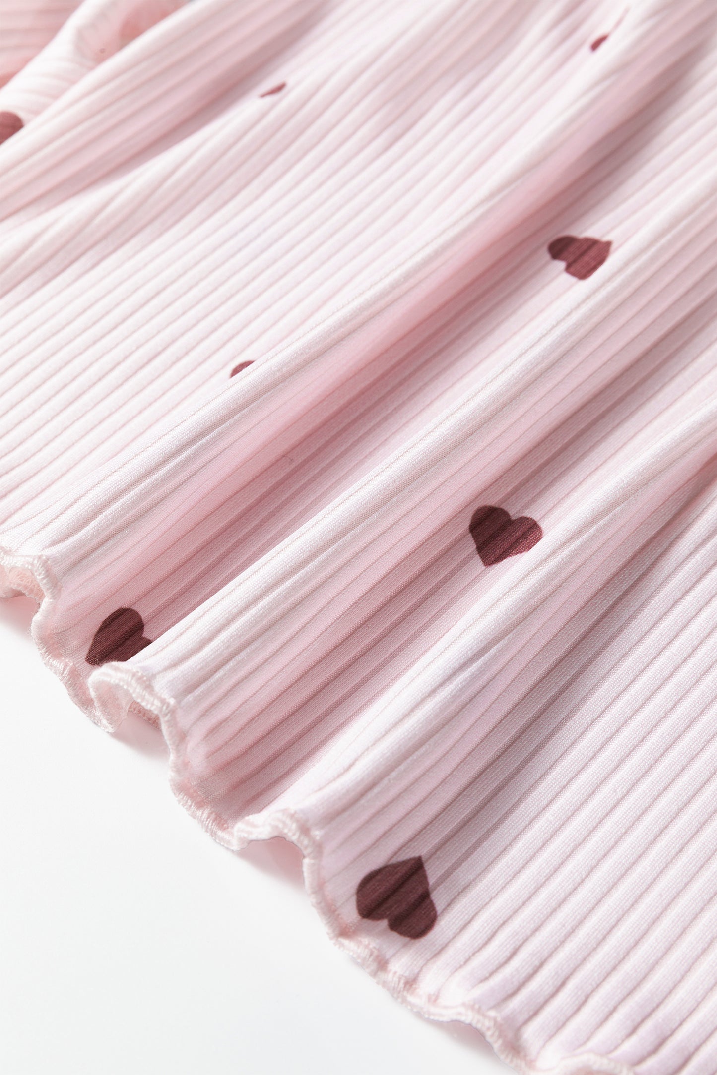 Light Pink Valentine Heart Shape Print Ribbed Knit Short Lounge Set