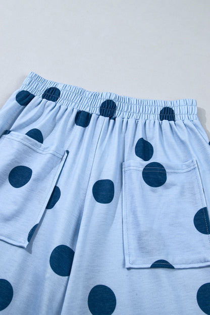 Beige Polka Dot Wide Leg Elastic Waist Casual Pants