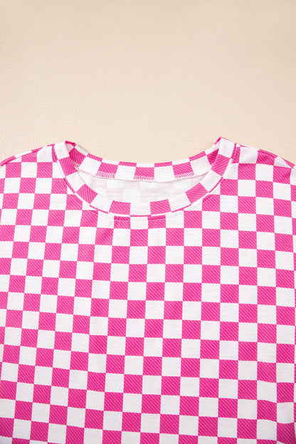 Brown Checkerboard T Shirt and High Waist Skorts 2 Piece Outfit