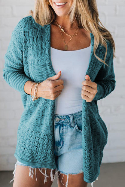 Redwood Burl Mix Pattern Hollowed Knit Open Front Cardigan