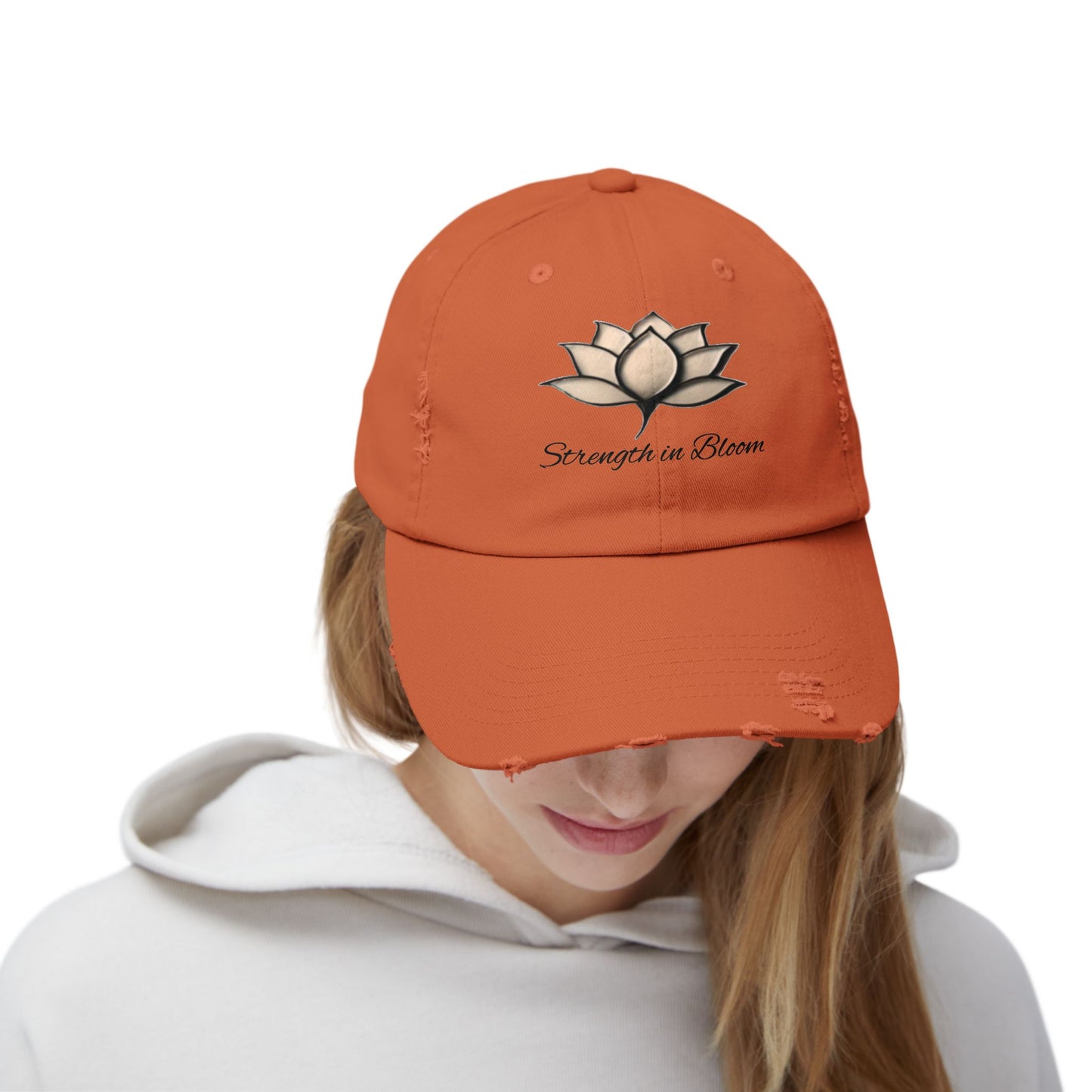 Unisex Distressed Cap - Strength in Bloom, Casual Hat, Inspirational Gift, Summer Accessory, Festival Headwear, Relaxed Style