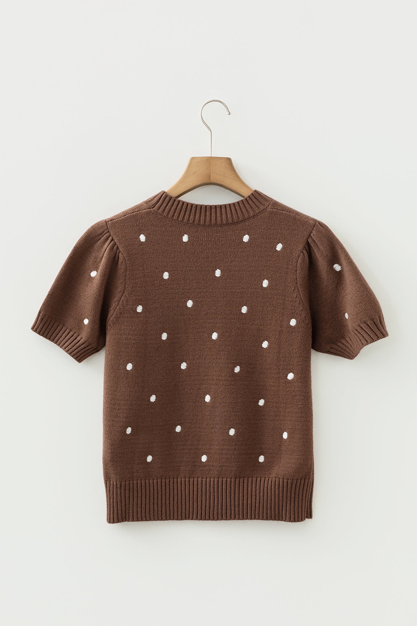 White Elegant Polka Dot Bubble Short Sleeve Sweater