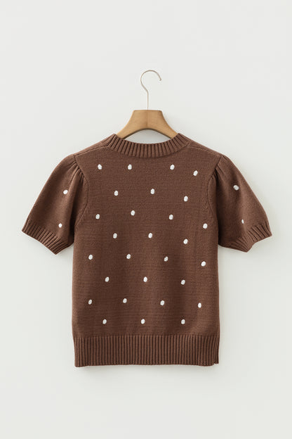 White Elegant Polka Dot Bubble Short Sleeve Sweater