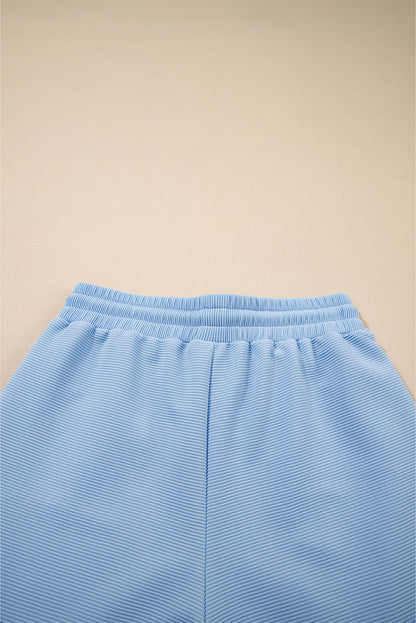 Pink Textured Ruffled Sleeve Zipped Top and Wide Leg Pants Set